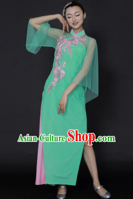 Chinese Classical Dance Green Dress Traditional Fan Dance Stage Performance Costume for Women