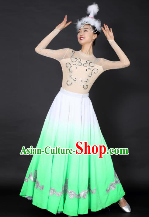 Chinese Mongolian Dance Green Dress Traditional Mongol Nationality Stage Performance Costume for Women