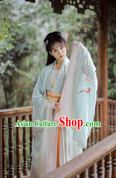 Chinese Traditional Tang Dynasty Royal Princess Historical Costume Ancient Goddess Embroidered Hanfu Dress for Women