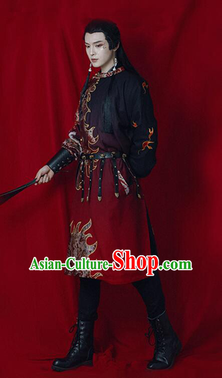 Chinese Traditional Tang Dynasty Swordsman Historical Costume Ancient Imperial Bodyguard Embroidered Clothing for Men