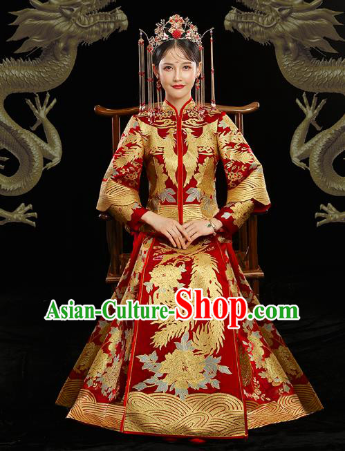 Chinese Ancient Longfeng Flown Wedding Xiuhe Suits Traditional Bride Dress Costume for Women