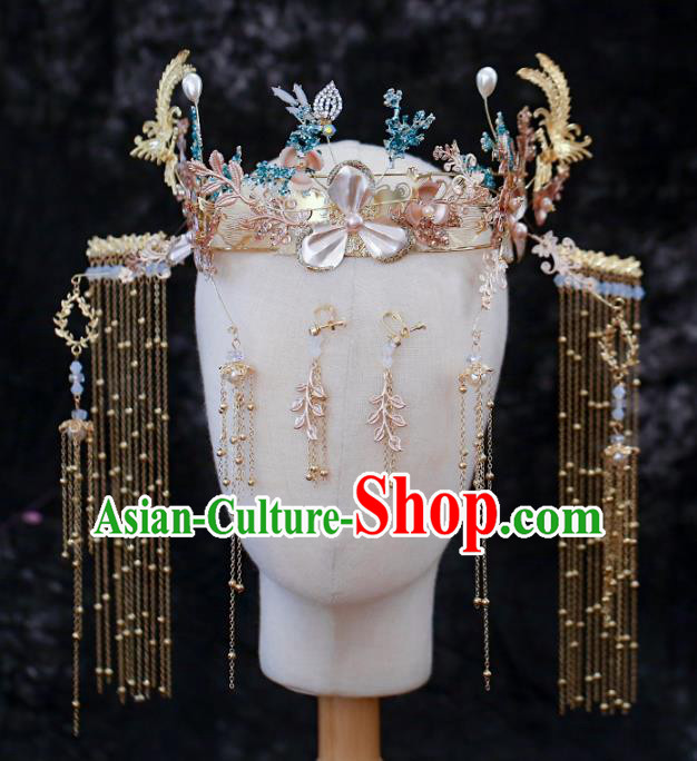 Chinese Traditional Wedding Shell Phoenix Coronet Hair Accessories for Women