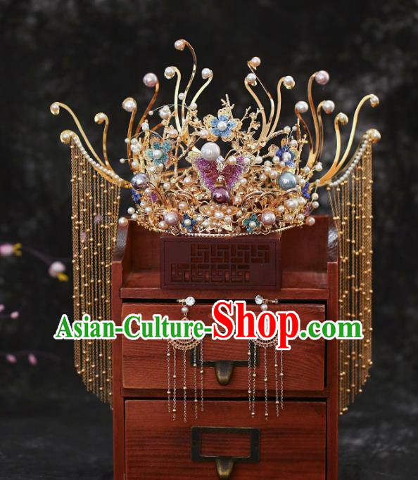 Chinese Traditional Wedding Purple Butterfly Phoenix Coronet Hair Accessories for Women