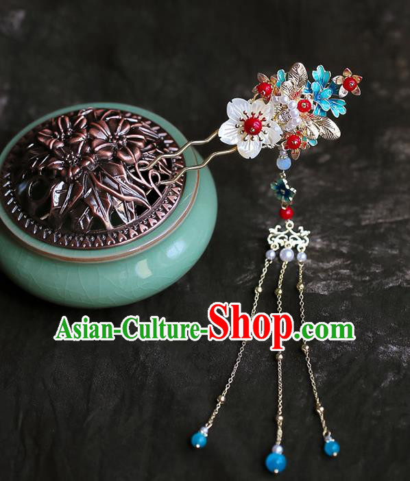 Chinese Traditional Hanfu Shell Plum Tassel Hairpins Ancient Hair Accessories for Women