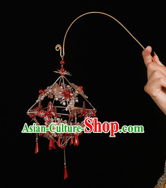 Chinese Ancient Wedding Red Butterfly Portable Lantern Accessories Traditional Bride Prop for Women