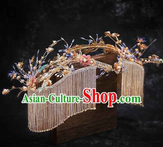 Chinese Ancient Wedding Blue Butterfly Shoulder Accessories Traditional Bride Xiuhe Suits Tippet for Women