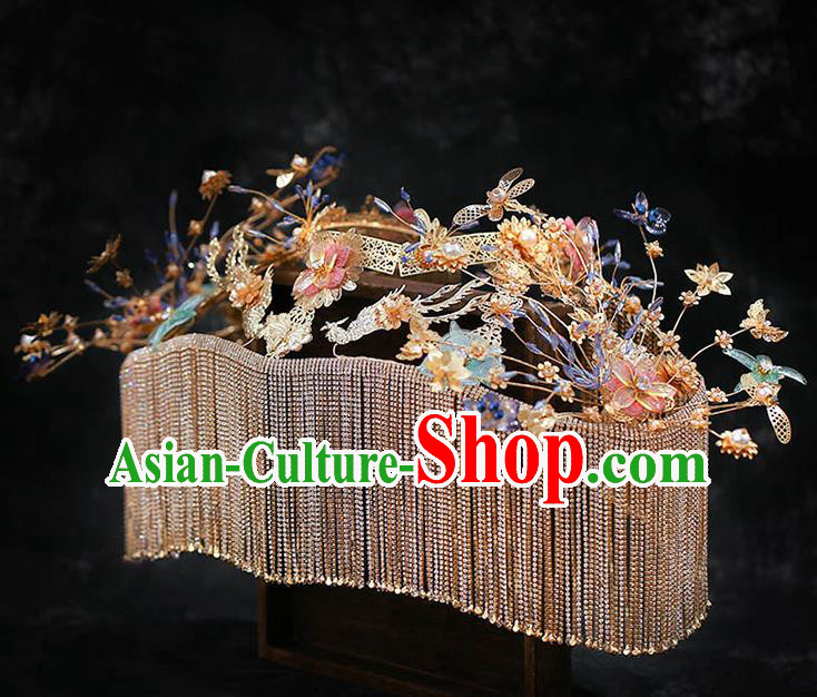 Chinese Ancient Wedding Blue Butterfly Shoulder Accessories Traditional Bride Xiuhe Suits Tippet for Women
