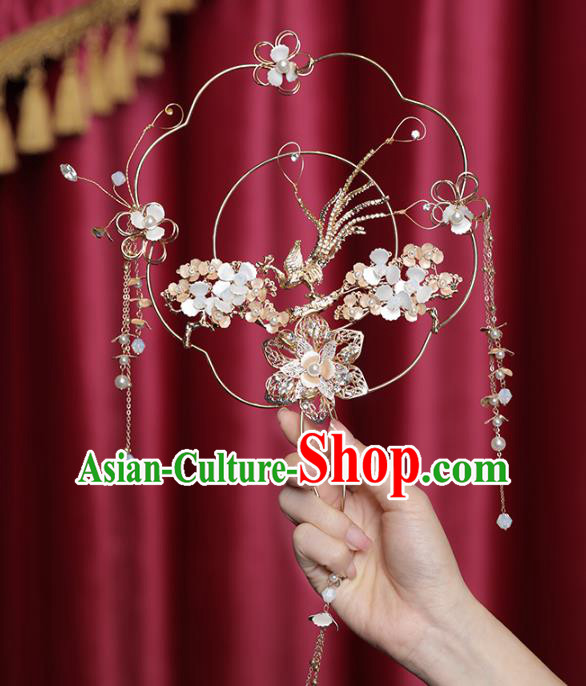 Chinese Traditional Golden Phoenix Palace Fans Handmade Classical Hanfu Wedding Fan for Women