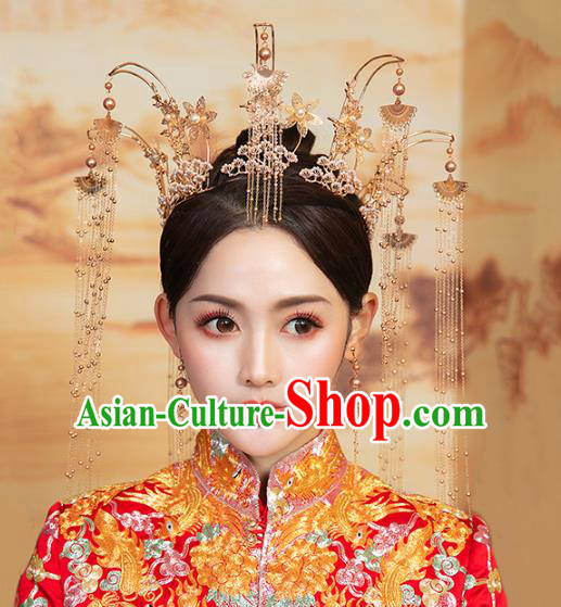 Chinese Traditional Wedding Golden Phoenix Coronet Hair Accessories for Women