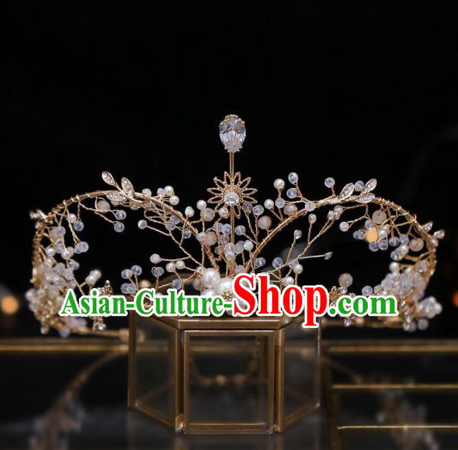 Top Grade Bride Crystal Beads Royal Crown Wedding Hair Accessories for Women