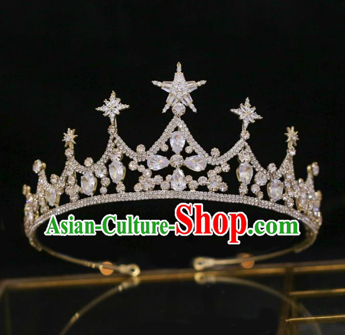 Top Grade Bride Baroque Zircon Star Royal Crown Wedding Hair Accessories for Women