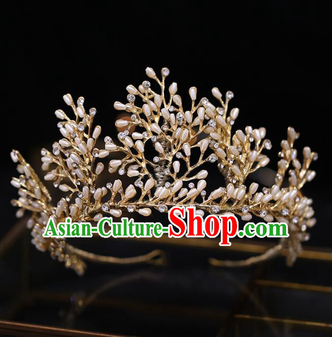 Top Grade Bride Baroque Golden Wheat Royal Crown Wedding Hair Accessories for Women