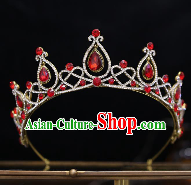 Top Grade Bride Baroque Red Crystal Royal Crown Wedding Hair Accessories for Women