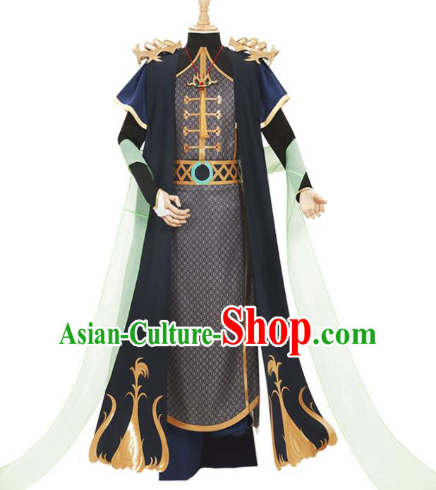 Traditional Chinese Cosplay Prince Knight Black Costume Ancient Swordsman Hanfu Clothing for Men