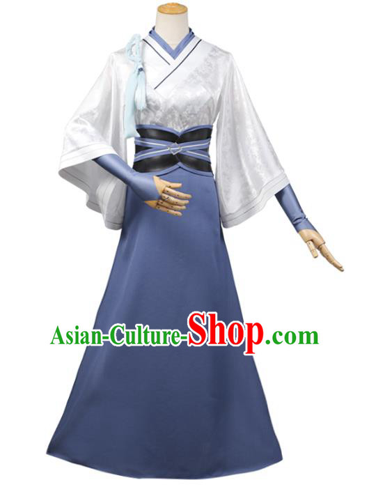 Traditional Chinese Cosplay Ming Dynasty Costume Ancient Female Swordsman Blue Hanfu Dress for Women