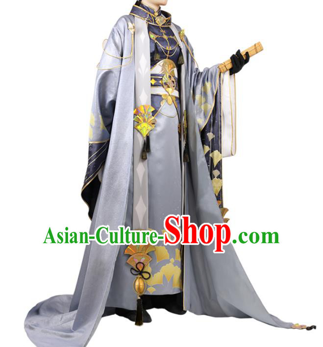 Traditional Chinese Cosplay Royal Prince Grey Costume Ancient Swordsman Hanfu Clothing for Men