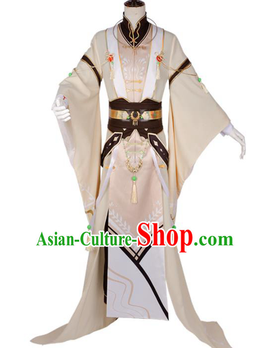 Traditional Chinese Cosplay Prince Beige Costume Ancient Swordsman Hanfu Clothing for Men