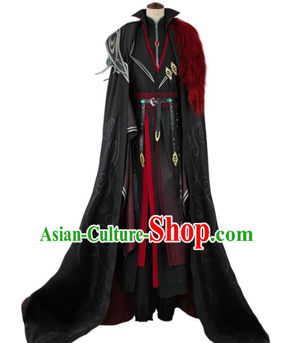 Traditional Chinese Cosplay Royal Highness Black Costume Ancient Swordsman Hanfu Clothing for Men