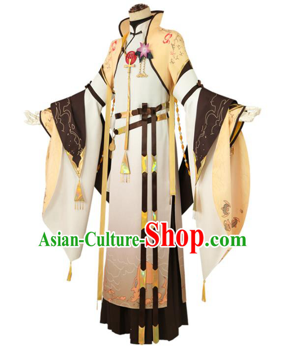 Traditional Chinese Cosplay Royal Highness Yellow Costume Ancient Swordsman Hanfu Clothing for Men