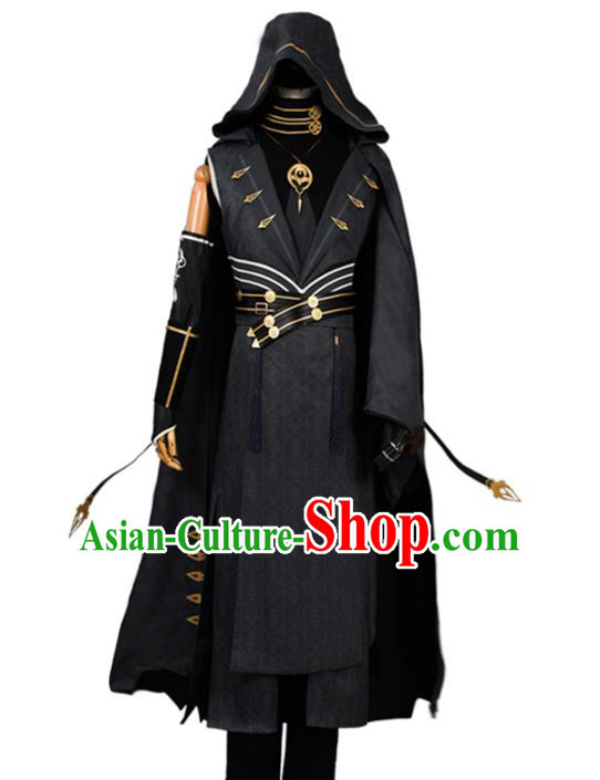 Traditional Chinese Cosplay Young Knight Black Costume Ancient Swordsman Hanfu Clothing for Men