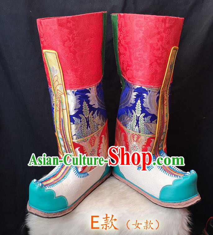 Handmade Chinese Zang Nationality Folk Dance Leather Boots Traditional Tibetan Ethnic Shoes for Women