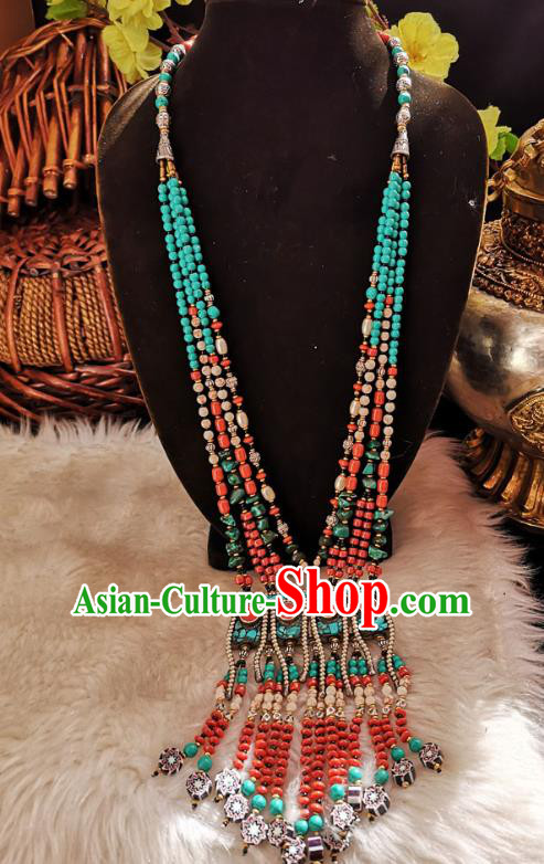 Chinese Zang Nationality Copper Colorful Beads Necklace Handmade Traditional Tibetan Ethnic Jewelry Accessories for Women