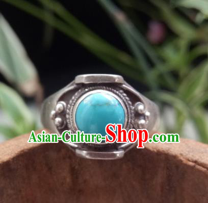 Chinese Zang Nationality Silver Rings Handmade Traditional Tibetan Ethnic Jewelry Accessories for Women