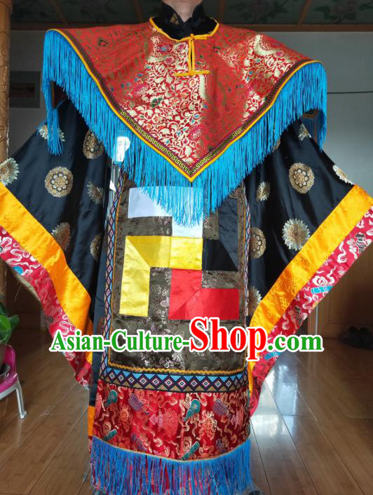 Chinese Zang Nationality Priest Costumes Traditional Tibetan Ethnic Folk Dance Clothing Complete Set