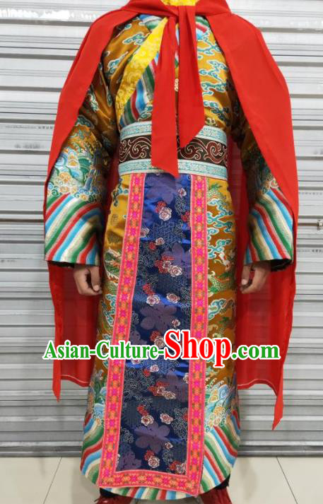 Chinese Ancient Emperor Golden Costumes Traditional Tang Dynasty Court Clothing for Men