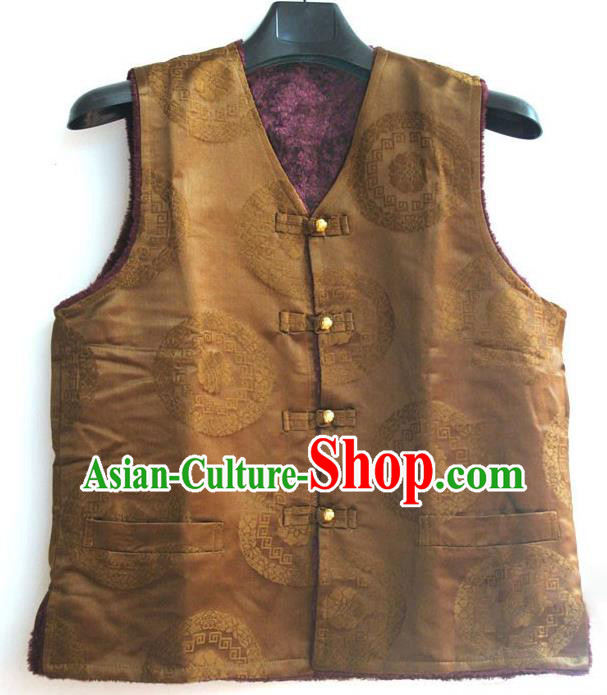 Chinese Tibetan Buddhism Woolen Purple Vest Traditional Monk Waistcoat Upper Outer Garment for Men