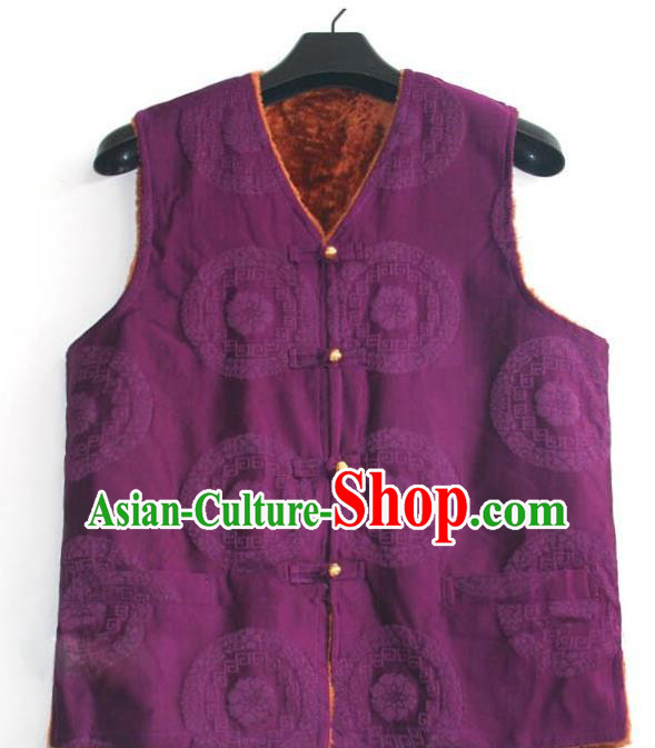 Chinese Tibetan Buddhism Purple Woolen Vest Traditional Monk Waistcoat Upper Outer Garment for Men