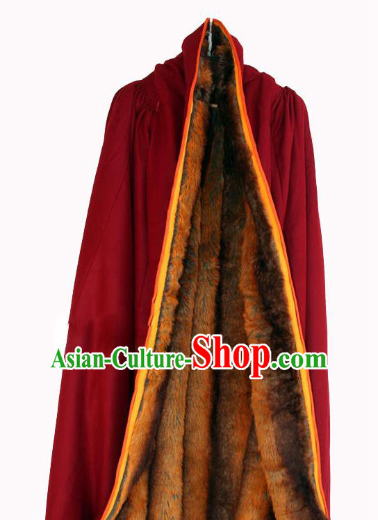 Chinese Tibetan Buddhism Winter Red Cloak Traditional Monk Cape for Men