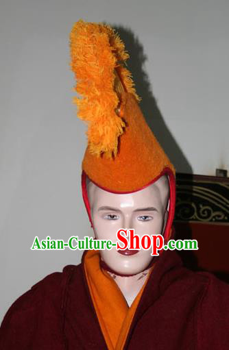 Handmade Chinese Tibetan Buddhism Hat Traditional Zang Nationality Monk Cockscomb Hat for Men