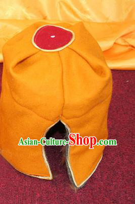 Handmade Chinese Tibetan Buddhism Yellow Woolen Hat Traditional Zang Nationality Monk Hat for Men