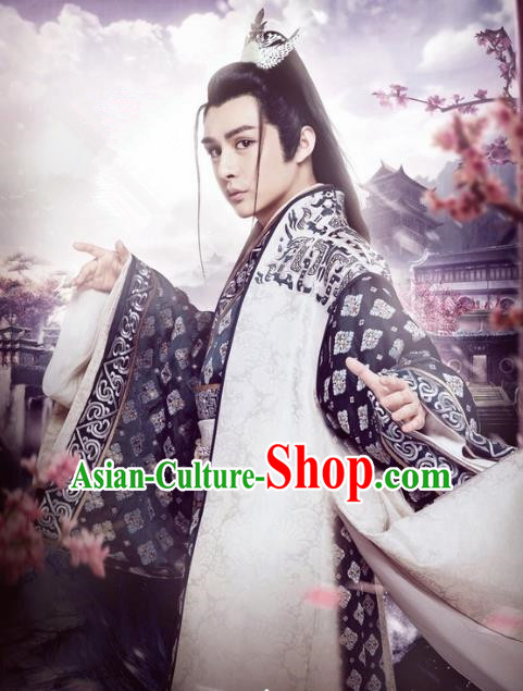 Historical Drama Love is More Than A Word Chinese Ancient Swordsman Duanmu Huichun Costume and Headpiece for Men