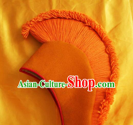 Handmade Chinese Tibetan Buddhism Orange Cockscomb Hat Traditional Zang Nationality Monk Hat for Men