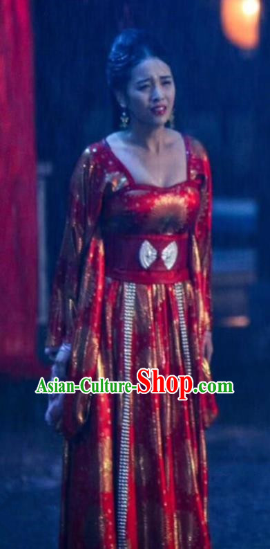 Drama Devastating Beauty Chinese Ancient Noble Lady Cheng Yelan Wedding Red Costume and Headpiece for Women