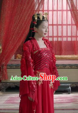 Chinese Ancient Bride Red Hanfu Dress Drama Devastating Beauty Cheng Yelan Costume and Headpiece for Women