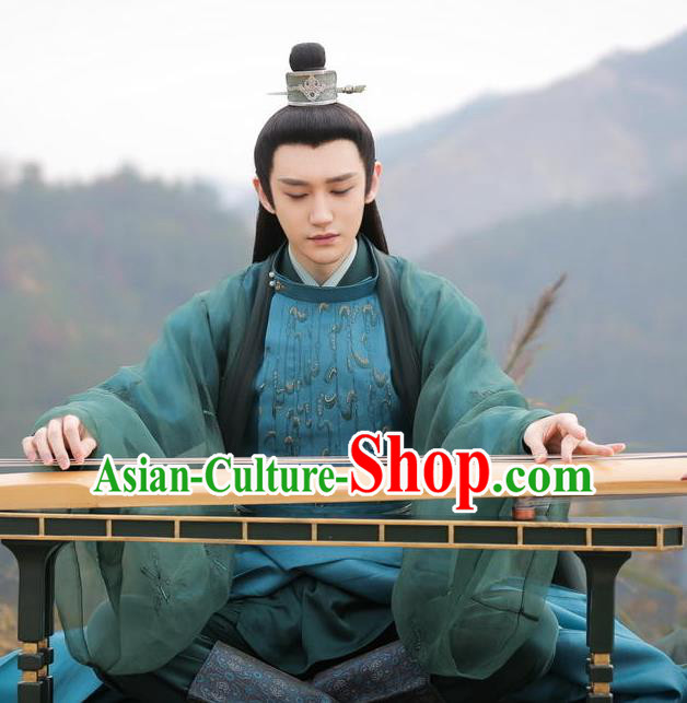 Chinese Ancient Swordsman Xie Huan Historical Television Bloody Romance Qu Chuxiao Costume and Headpiece for Men