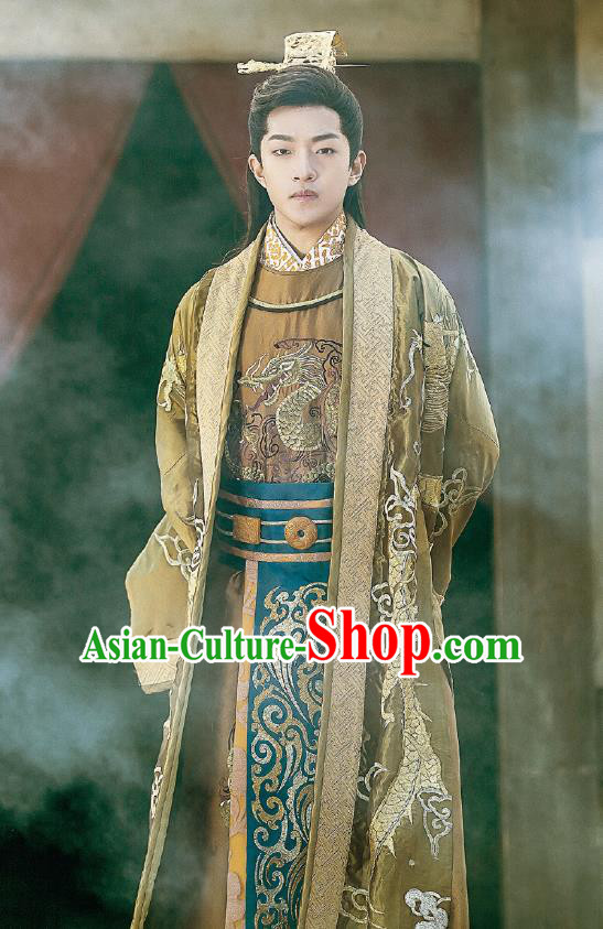 Chinese Ancient King Swordsman Historical Television Bloody Romance Xie Huan Costume and Headpiece for Men