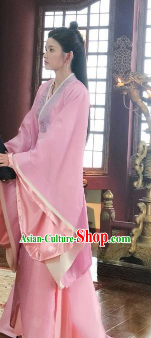 Chinese Ancient Patrician Lady Ning Jing Pink Hanfu Dress Drama Legend of Yun Xi Costume and Headpiece for Women