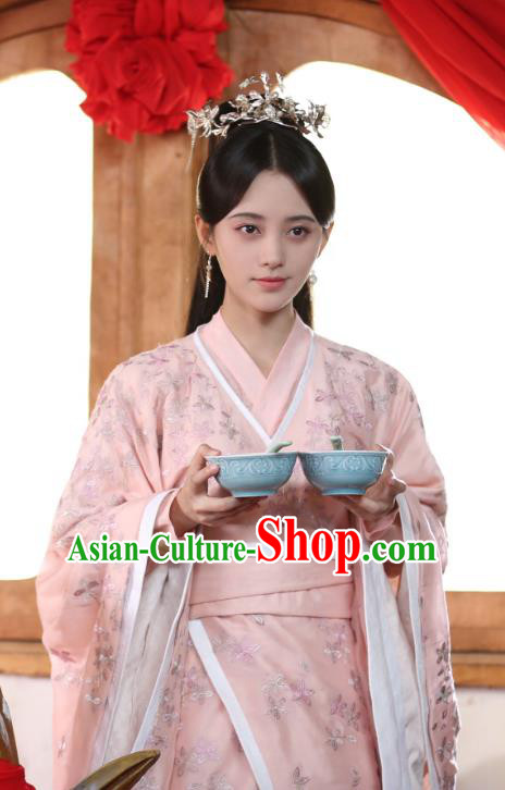 Chinese Ancient Patrician Lady Han Yunxi Pink Hanfu Dress Drama Legend of Yun Xi Costume and Headpiece for Women