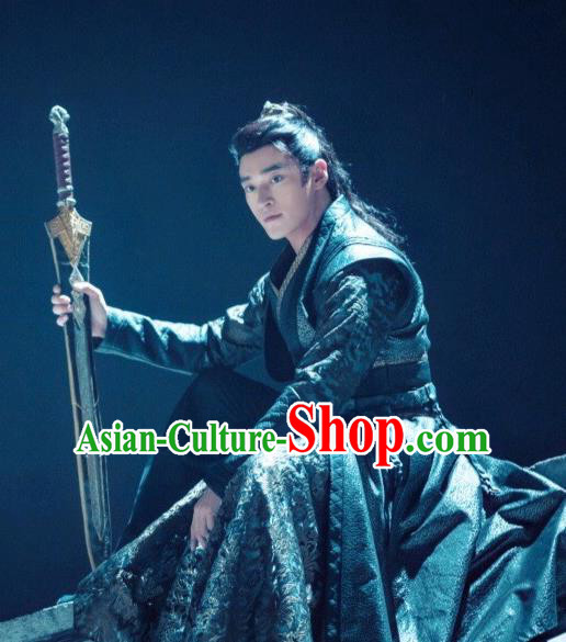 Chinese Ancient Swordsman Tang Li Clothing Historical Drama Legend of Yun Xi Costume and Headpiece for Men