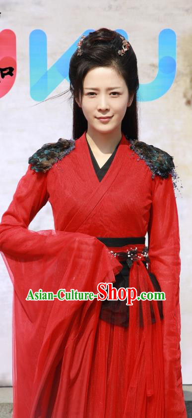 Drama Xia Tan Jian Bu Zhi Chinese Ancient Female Assassin Zhan Shier Red Dress Costume and Headpiece for Women