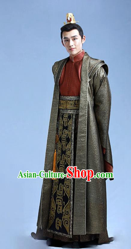 Chinese Ancient Crown Prince Long Tianmo Clothing Historical Drama Legend of Yun Xi Costume and Headpiece for Men