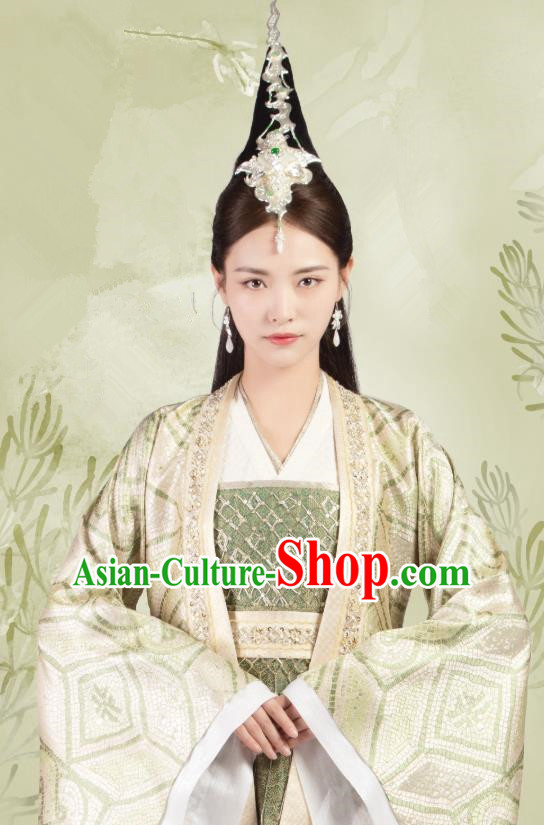 Chinese Ancient Royal Rani Chu Qingge Hanfu Dress Drama Legend of Yun Xi Costume and Headpiece for Women