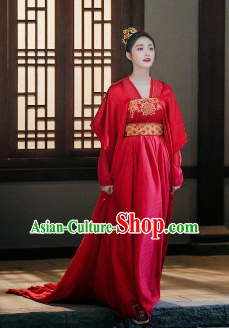 Drama Miss Truth Chinese Ancient Tang Dynasty Female Forensic Ran Yan Red Dress Costume and Headpiece for Women