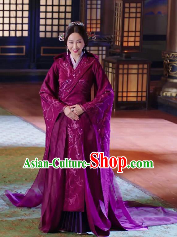 Chinese Drama The Love Lasts Two Minds Ancient Countess Yuan Purple Hanfu Dress Costume and Headpiece for Women