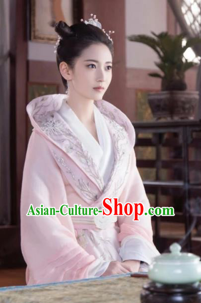 Chinese Ancient Noble Lady Feng Wanmian Pink Hanfu Dress Drama The Love Lasts Two Minds Costume and Headpiece for Women