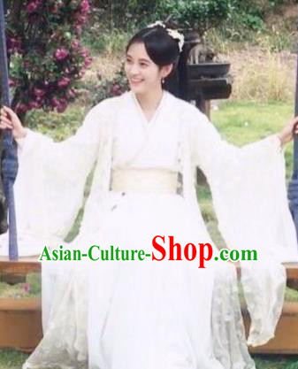 Chinese Ancient Noble Lady Han Yunxi White Hanfu Dress Drama Legend of Yun Xi Costume and Headpiece for Women